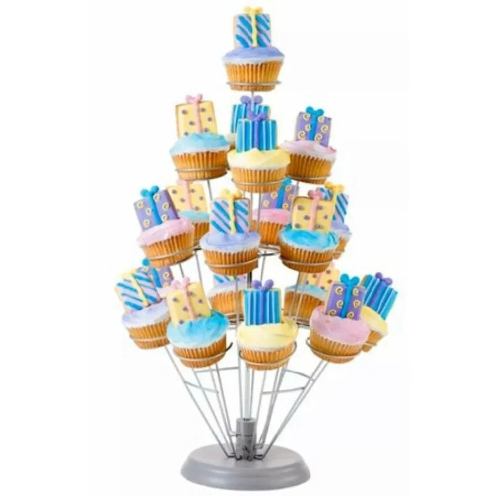 WILTON Cupcake Flair Dessert Stand Silvertone Metal